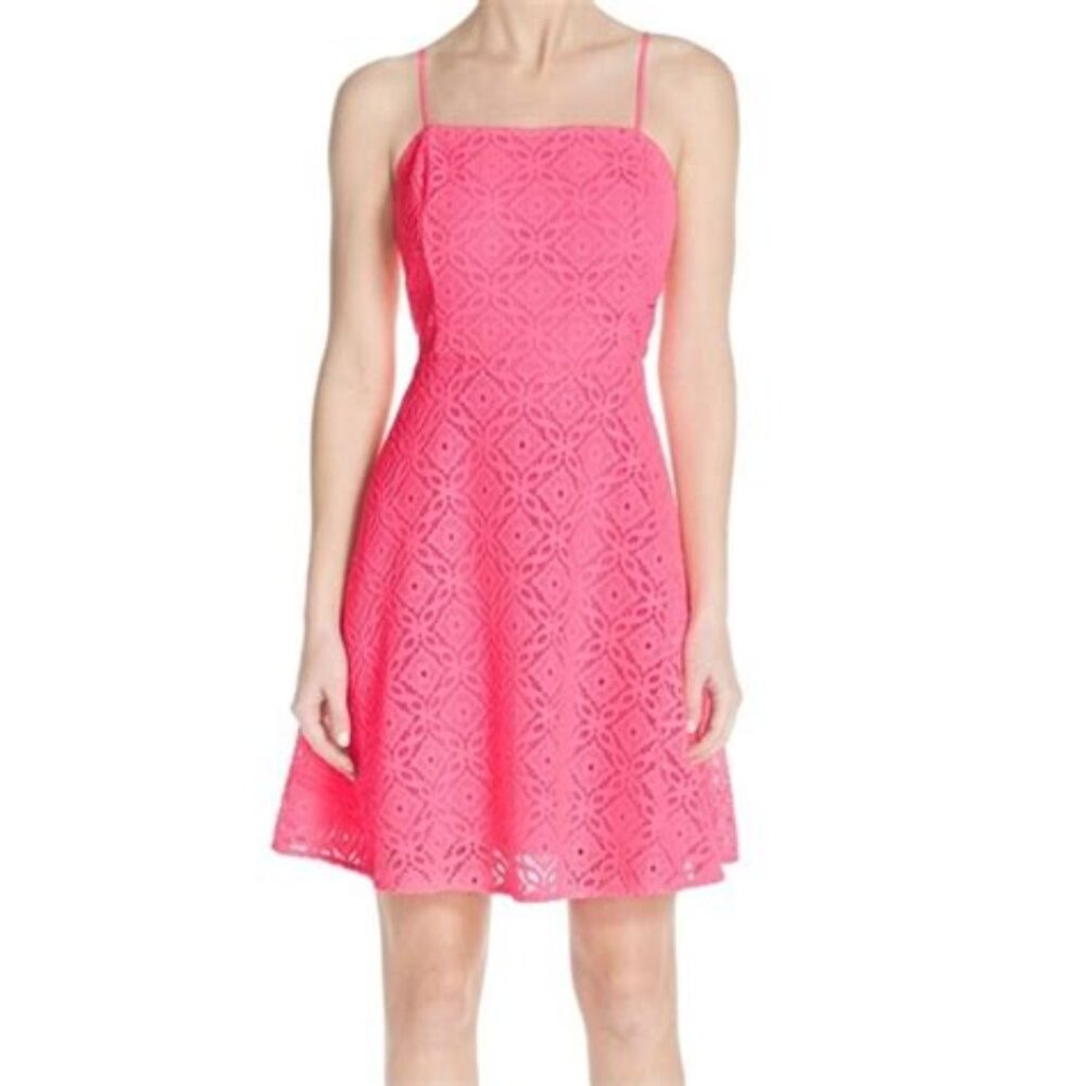 Lilly Pulitzer Jennilee Hot‑Pink Lace Fit & Flare Mini Dress